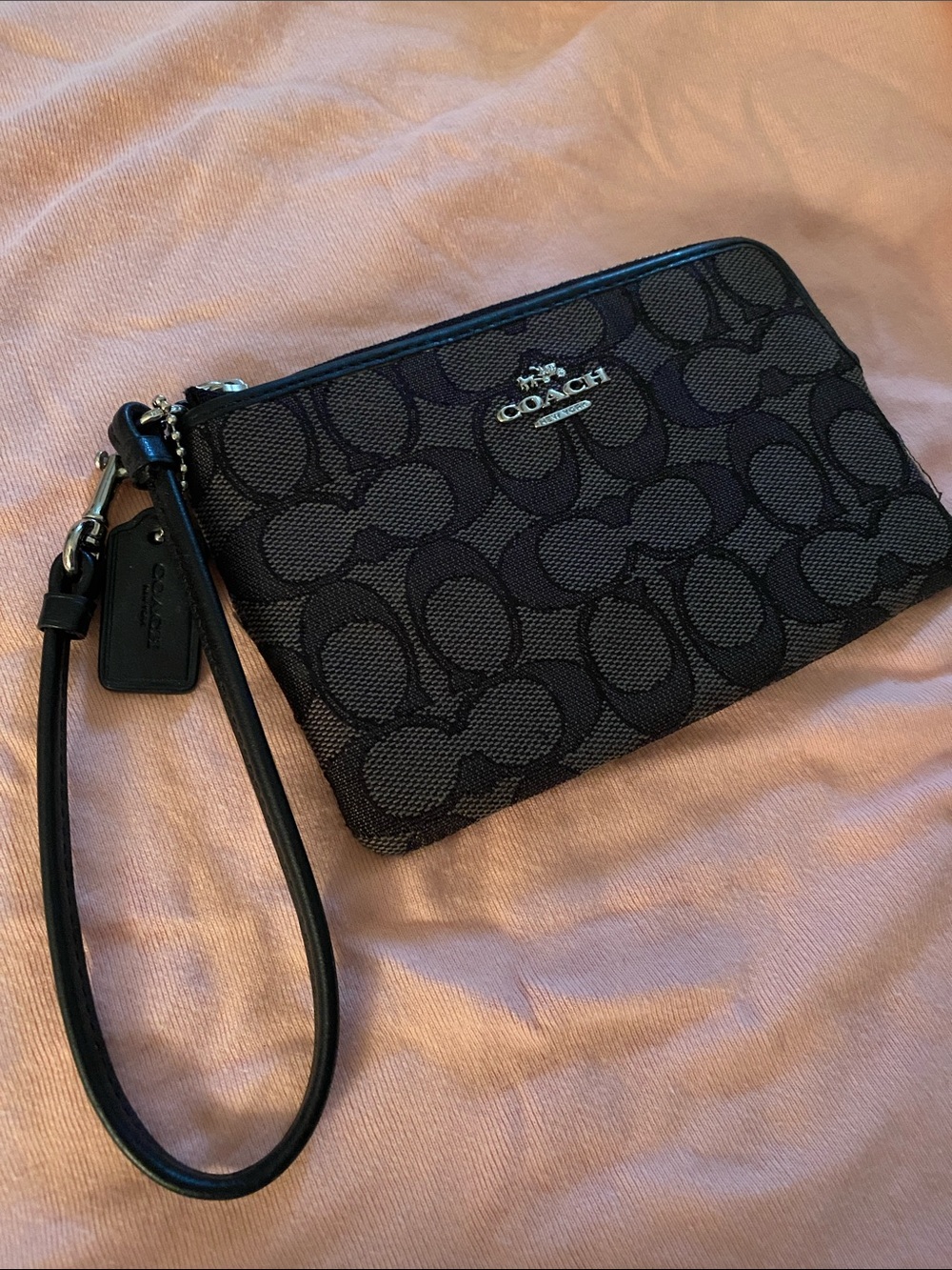 Coach Black Signature Canvas Wristlet with Leather Strap
